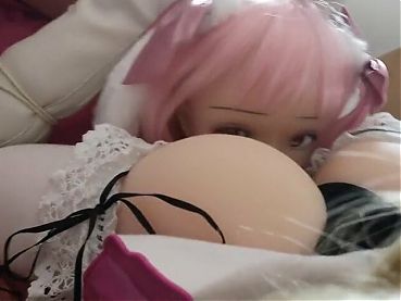 Two mini sex dolls lick each others pussies